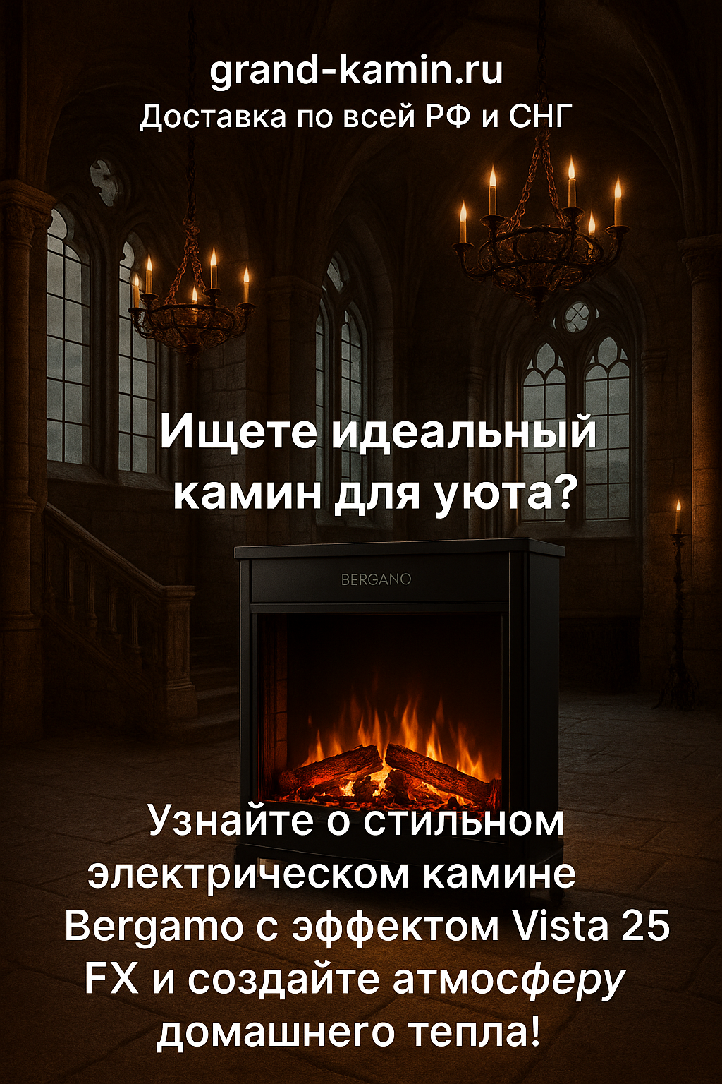Подробнее о статье Электрический камин Bergamo (белый шоколад) с эффектом пара Vista 25 FX – уникальное решение для вашего интерьера