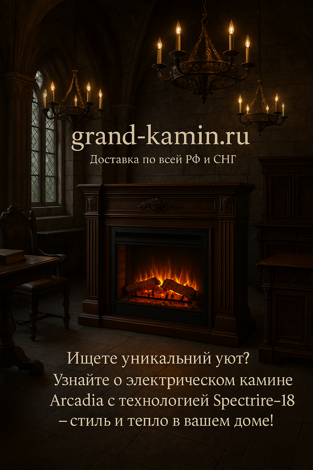 Вы сейчас просматриваете Электрический декоративный камин Arcadia (темная береза) с технологией Spectrafire-18