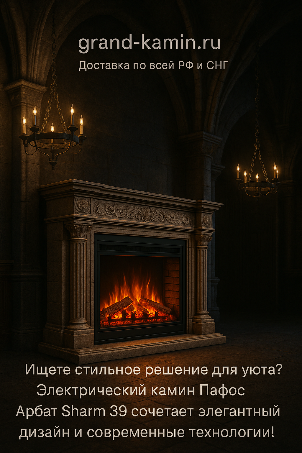 Подробнее о статье Электрический камин Пафос Арбат Sharm 39: идеальное сочетание стиля и комфорта