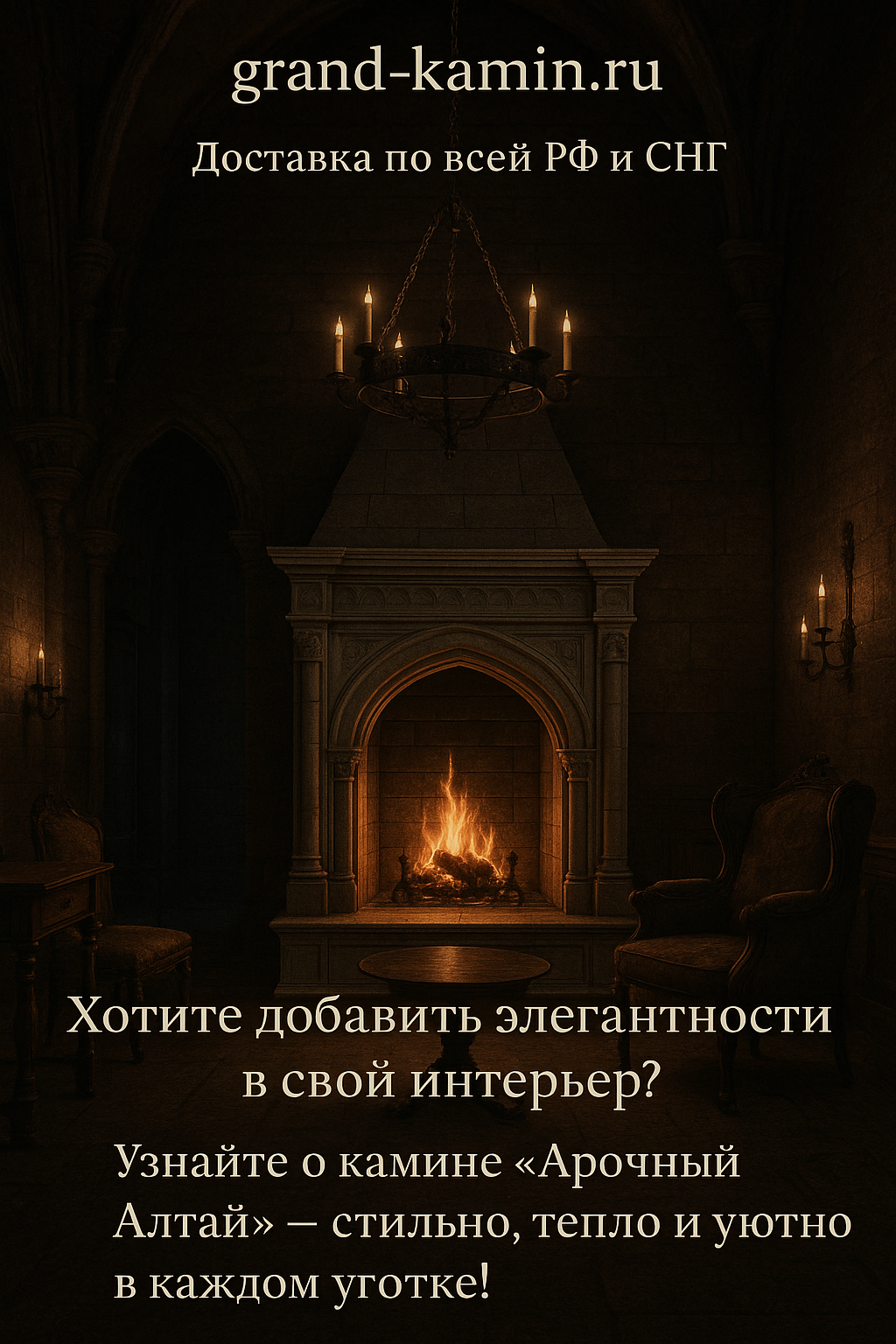 Подробнее о статье Элегантный электрический камин Арочный Грот с цветным дубом и Majestic Brass