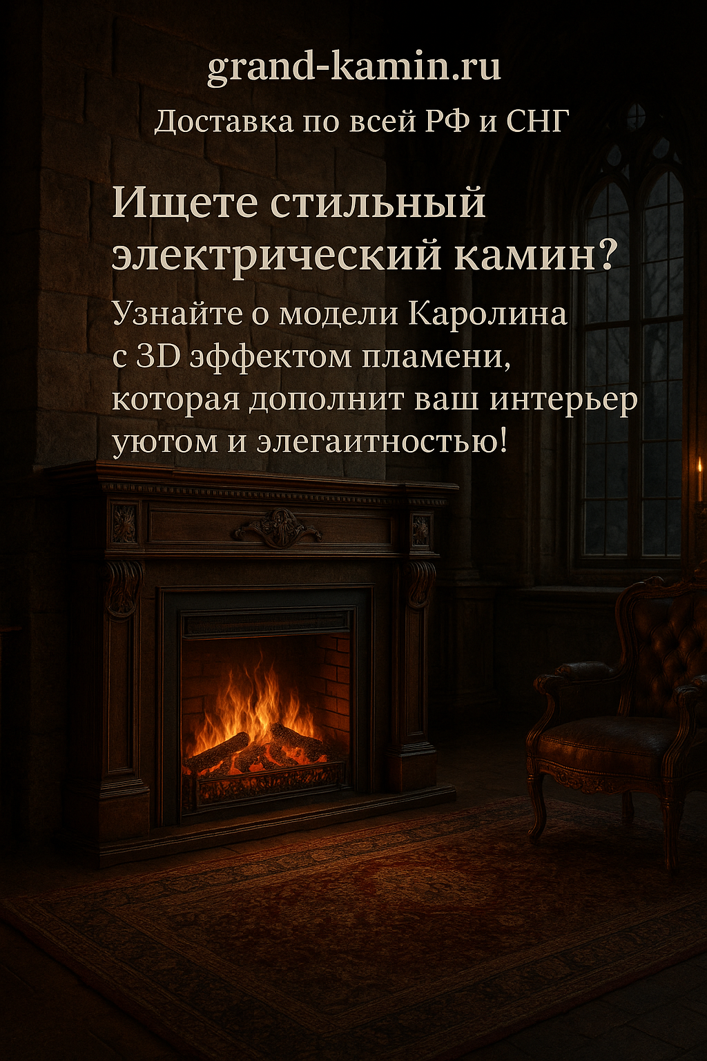 Подробнее о статье Электрический декоративный камин Каролина (белый) с очагом 3D и паровым эффектом пламени