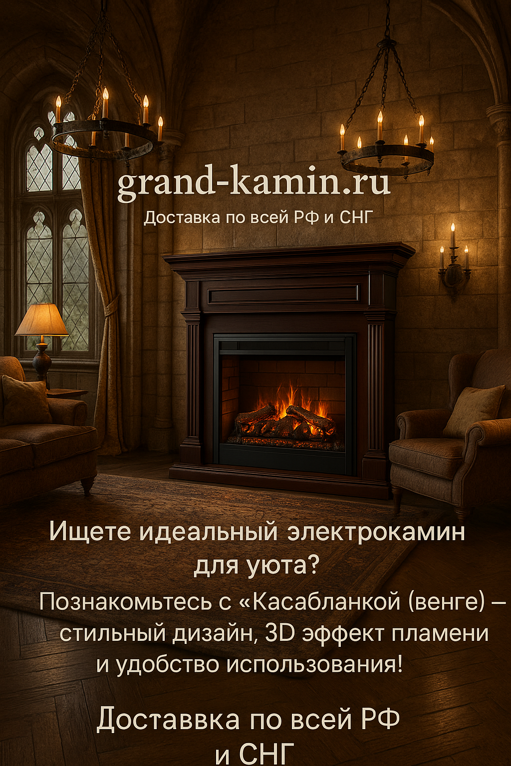 Вы сейчас просматриваете Декоративный электрический камин ‘Касабланка (венге)’ с паровым эффектом пламени