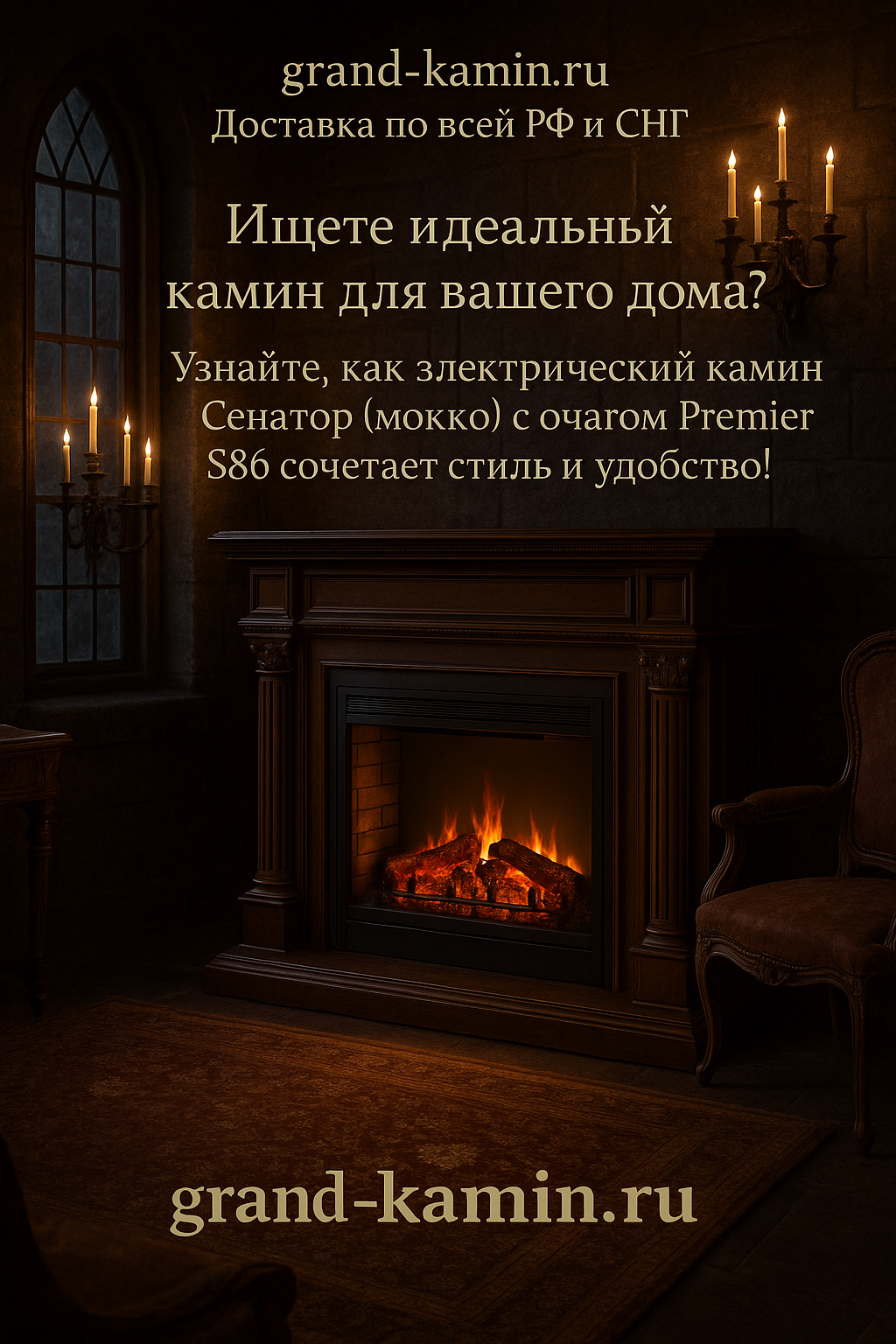 Подробнее о статье Элегантный электрический камин Сенатор (мокко)+Premier S86: идеальное сочетание стиля и функциональности