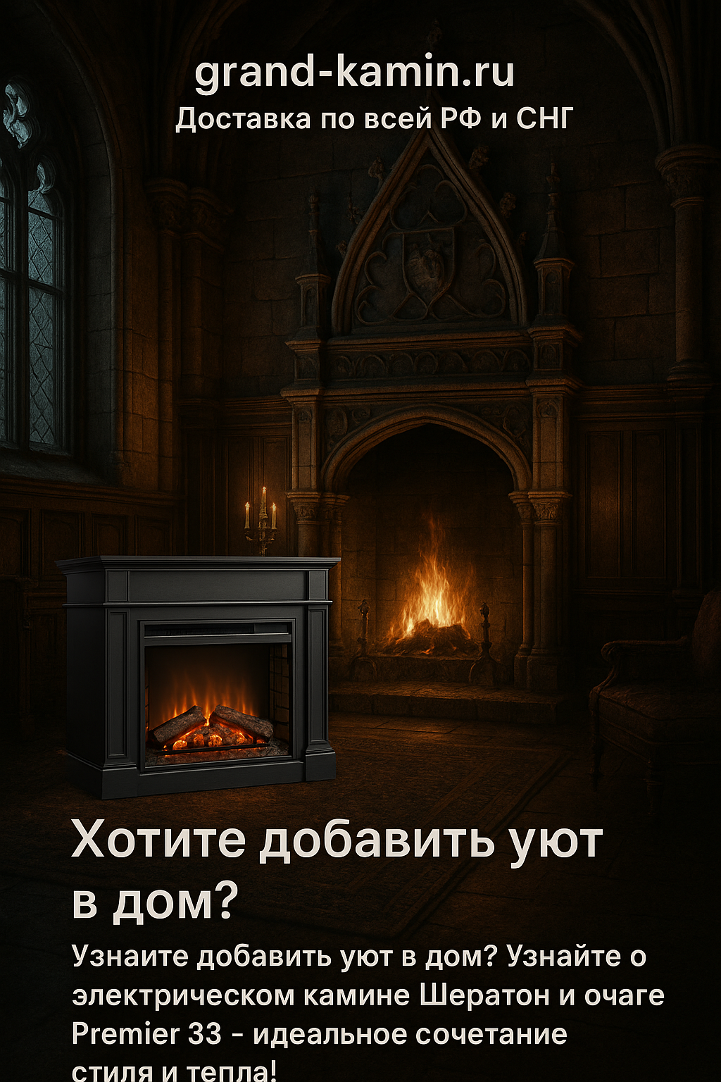 Подробнее о статье Электрический камин Шератон (орех)+Premier 33: создайте уют в вашем доме!
