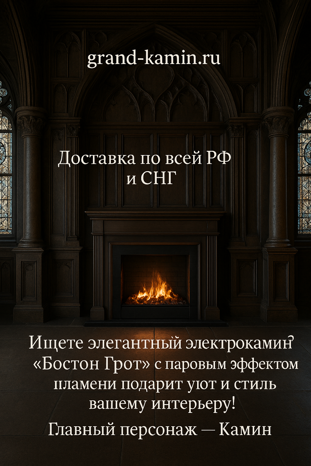 Подробнее о статье Электрический камин Бостон Грот однотонный (дуб) с паровым эффектом пламени Arte 33