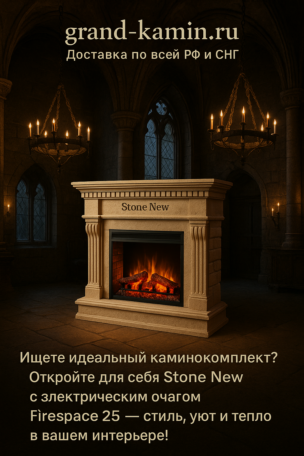 Подробнее о статье Stone Corner New (античный дуб) с электрическим очагом Firespace 25: идеальное сочетание стиля и тепла