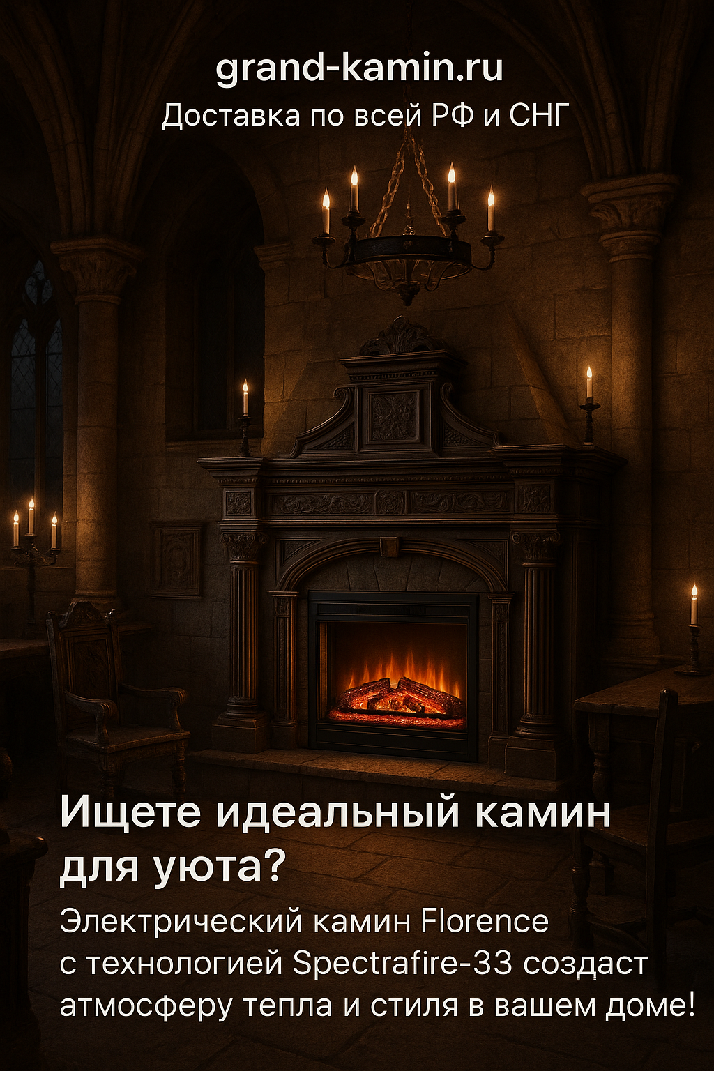 Подробнее о статье Электрический декоративный камин Florence вишневого цвета с технологией Spectrafire-33