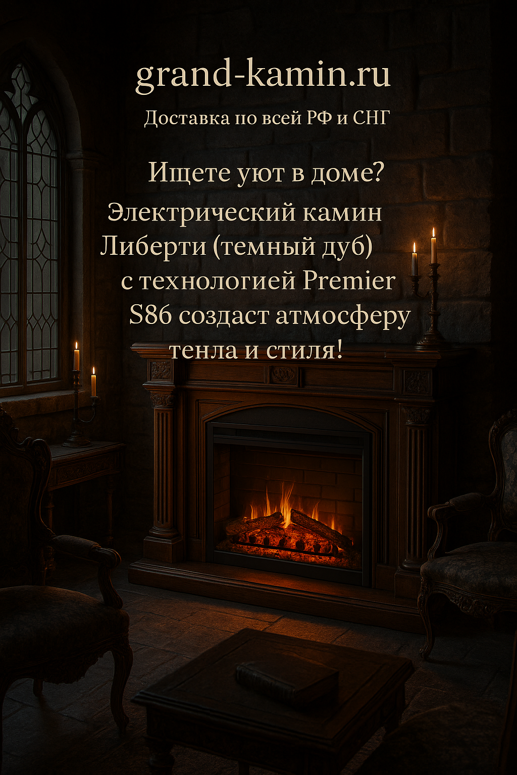Подробнее о статье Электрический камин Либерти (темный дуб) с технологией Premier S86 – создайте уют в вашем доме!