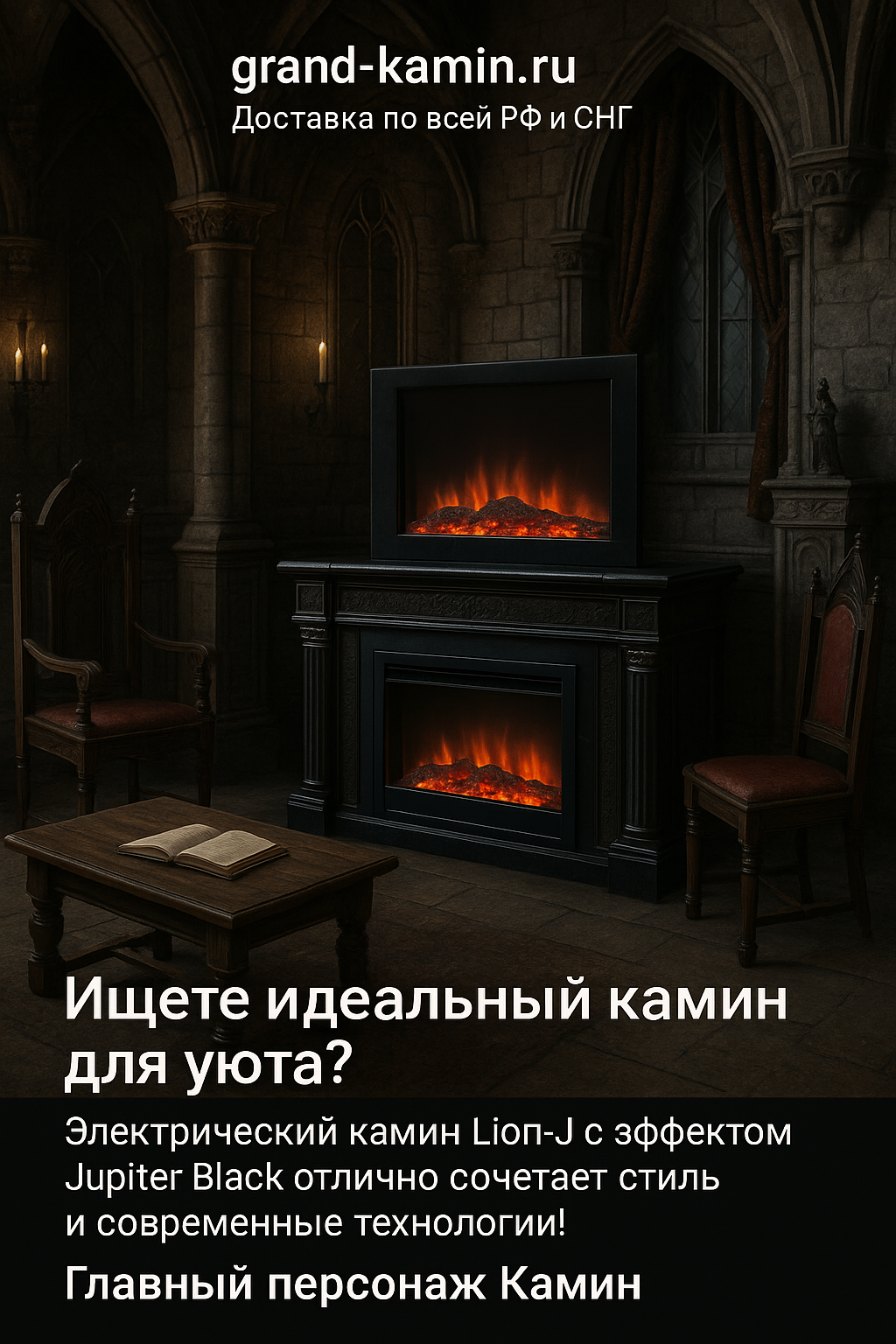 Подробнее о статье Электрический камин Lion (античный дуб) + Monaco: элегантный декор для вашего дома