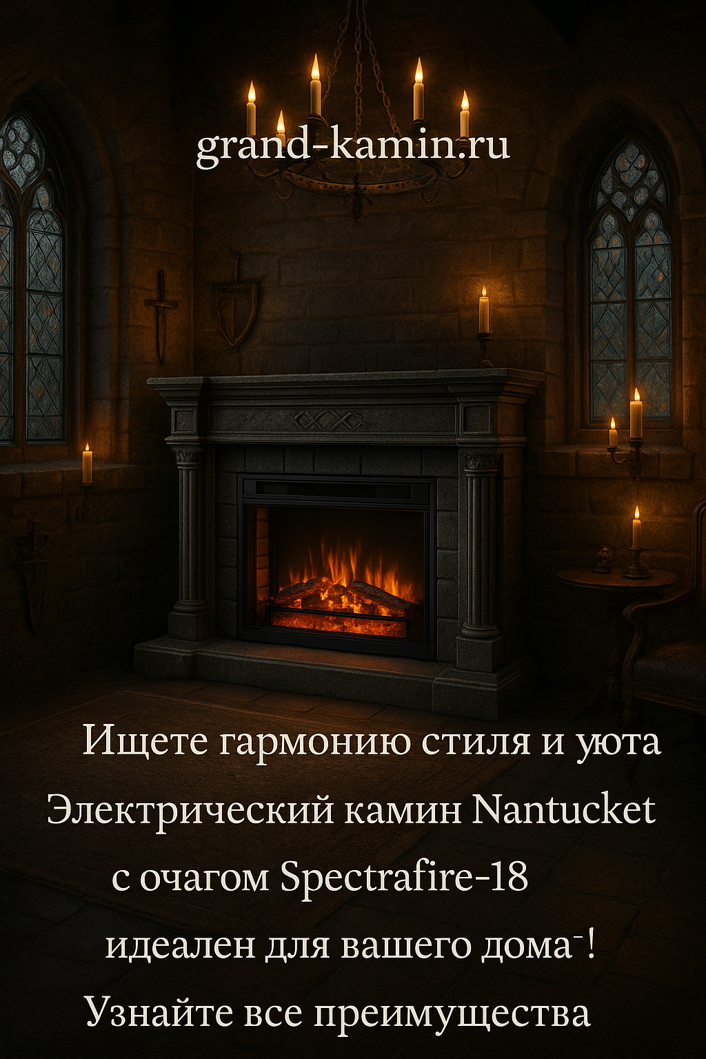 Вы сейчас просматриваете Электрический камин Nantucket универсальный с золотой вишней и Spectrafire-18 – идеальное сочетание стиля и функциональности!
