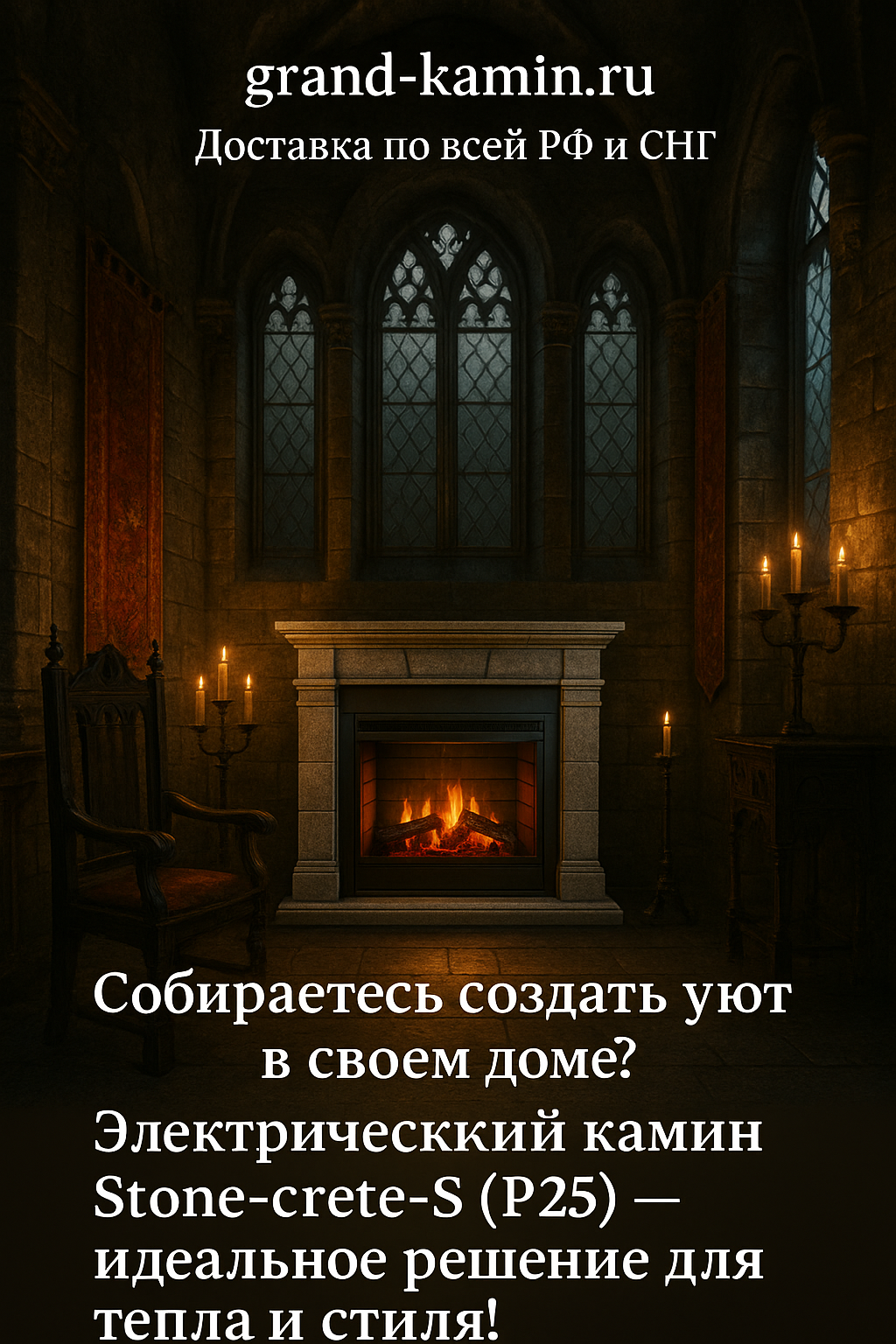Подробнее о статье Stone-crete-S (P25) – элегантный электрический камин для вашего дома