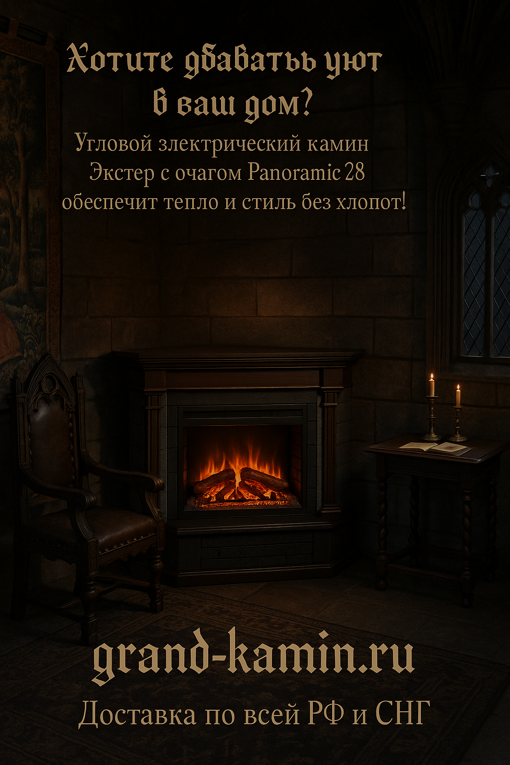 Подробнее о статье Декоративный угловой электрический камин Экстер (дуб) с Panoramic 28 – создайте уют в вашем доме!