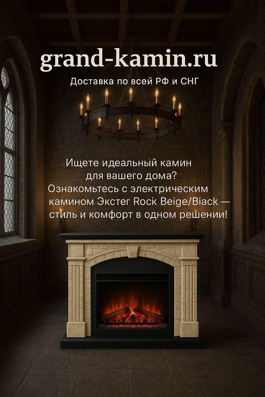 Вы сейчас просматриваете Электрический камин Экстер Rock Beige/Black с Panoramic 25: идеальное сочетание стиля и технологии